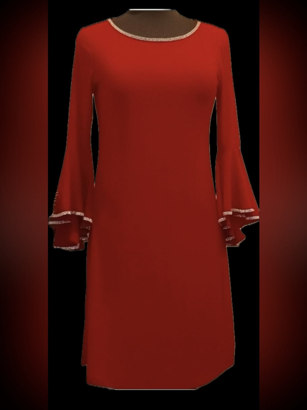 MSK Red Bell-Sleeve Shift Dress with Trim